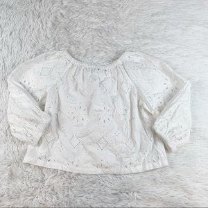Gap‎ long sleeve off shoulder eyelet top shirt in white